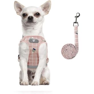   FEimaX Kutyahám Pórázzal - Puha, Légáteresztő Hálós Heveder Kisméretű Kutyáknak és Macskáknak, Állítható, Fényvisszaverő, Rózsaszín, M-es Mé