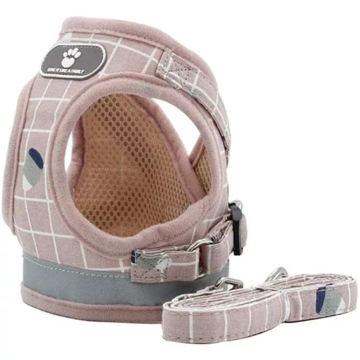 Ham cu Lesă FEimaX pentru Câini - Ham Moale, Respirabil, din Plasă, Ajustabil, Reflectorizant, Roz, Mărimea M, pentru Câini și Pisici de Talie Mică