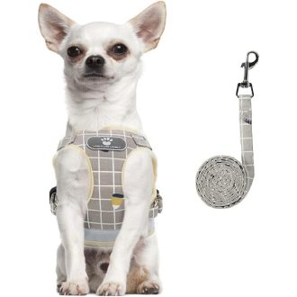   FEimaX Kisállat Hám Pórázzal - Puha Hálós Kutyahám Kistestű Kutyáknak és Macskáknak, Állítható, Fényvisszaverő, Légáteresztő Mellény Khaki S