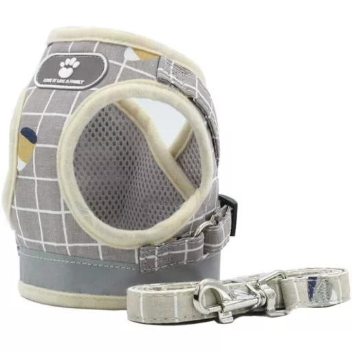 FEimaX Kisállat Hám Pórázzal - Puha Hálós Kutyahám Kistestű Kutyáknak és Macskáknak, Állítható, Fényvisszaverő, Légáteresztő Mellény Khaki S