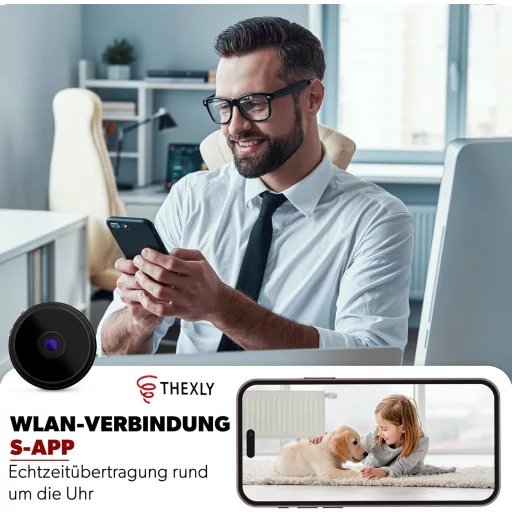 THEXLY Mini Kamera WiFi HD 1080p - Vezeték Nélküli Biztonsági Kamera Élő Közvetítéssel Okostelefonra, Éjjellátó Funkció