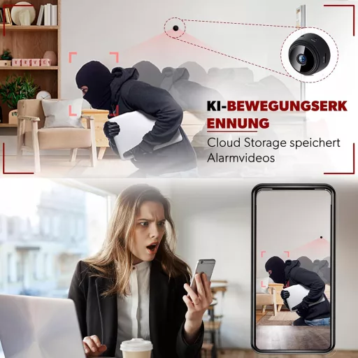 THEXLY Mini Kamera WiFi HD 1080p - Vezeték Nélküli Biztonsági Kamera Élő Közvetítéssel Okostelefonra, Éjjellátó Funkció