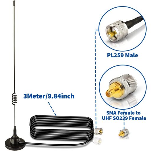 BINGFU Autós Rádió Antenna Duál Sávú VHF UHF Mágneses Talp PL259
