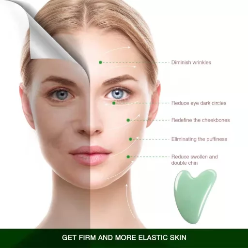 Jade Gua Sha szív alakú arcmasszírozó kő - Ránctalanító, akupunktúrás eszköz