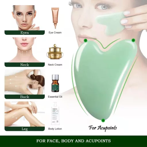 Jade Gua Sha szív alakú arcmasszírozó kő - Ránctalanító, akupunktúrás eszköz