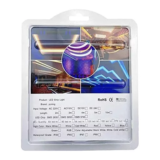 Bandă LED 2m PCNING, 220V AC cu ștecher EU, IP67 impermeabilă pentru exterior, alb cald