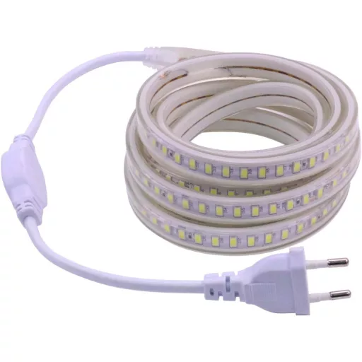 Bandă LED 2m PCNING, 220V AC cu ștecher EU, IP67 impermeabilă pentru exterior, alb cald