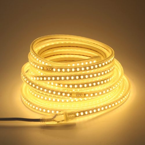 Bandă LED pcning 10m 230V 3000K Alb Cald IP67 Impermeabilă SMD 5730 120 LED/m Iluminat Exterior-Interior cu Conector EU