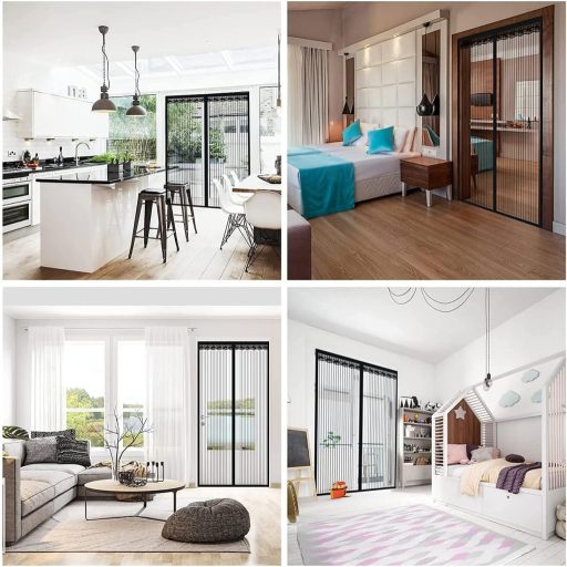 DIKER Mágneses Szúnyogháló Ajtóra - Öntapadós Rovarháló Erkélyajtóra, Teraszajtóra 100x210 cm, Fúrás Nélkül Felszerelhető, Fekete