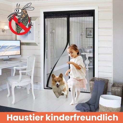 DIKER Mágneses Szúnyogháló Ajtóra - Öntapadós Rovarháló Erkélyajtóra, Teraszajtóra 100x210 cm, Fúrás Nélkül Felszerelhető, Fekete