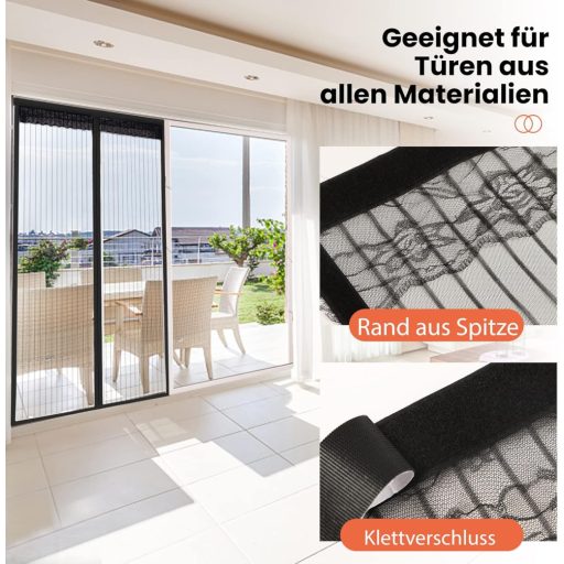 DIKER Plasă Magnetică Anti-Insecte pentru Ușă - Plasă Autoadezivă pentru Ușă de Balcon, Ușă de Terasă 100x210 cm, Montare Fără Găurire, Negru