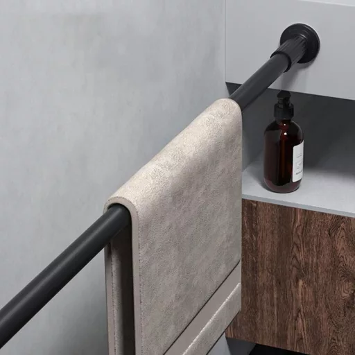 Goldion Fúrás Nélküli Függönyrúd - Teleszkópos, Kihúzható 115-465 cm Matt Fekete Szorítható Karnis Térelválasztóhoz, Függönyhöz, Erkélyhez