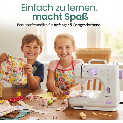 Emerio gyermek varrógép 12 öltésmintával, pedállal, LED világítással, fehér-rózsaszín