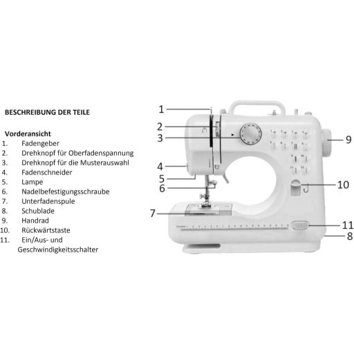 Emerio gyermek varrógép 12 öltésmintával, pedállal, LED világítással, fehér-rózsaszín