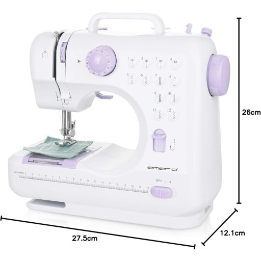 Emerio gyermek varrógép 12 öltésmintával, pedállal, LED világítással, fehér-rózsaszín