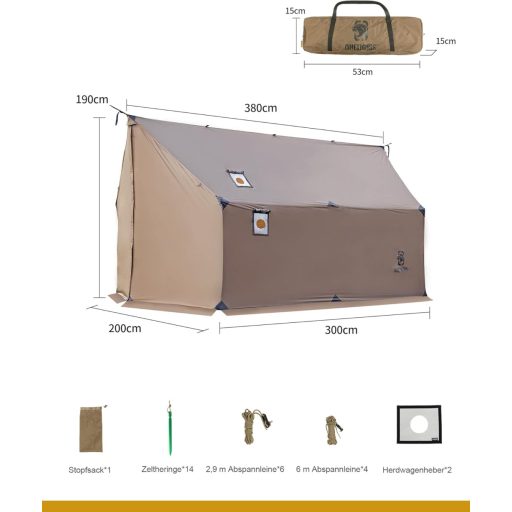 Cort de iarnă OneTigris TEGIMEN, dimensiune mare, impermeabil, pentru camping și drumeții, 380cm x 200cm x 190cm.