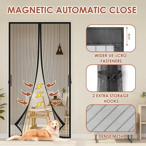 Plasă magnetică anti-țânțari pentru ușă 90x210cm, fixare adezivă fără găurire