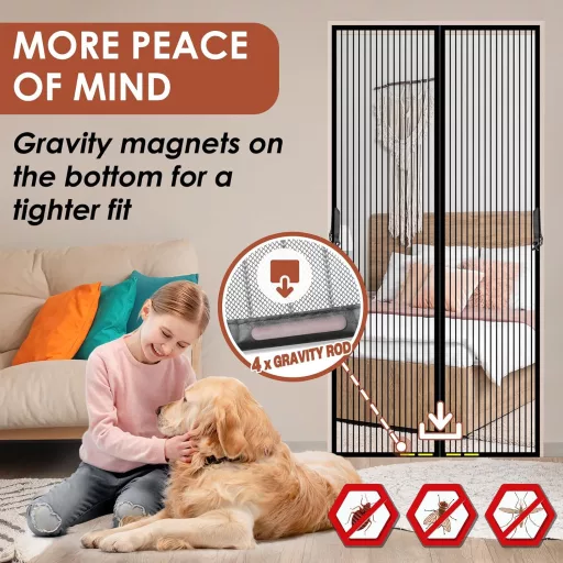 Plasă magnetică anti-țânțari pentru ușă 90x210cm, fixare adezivă fără găurire