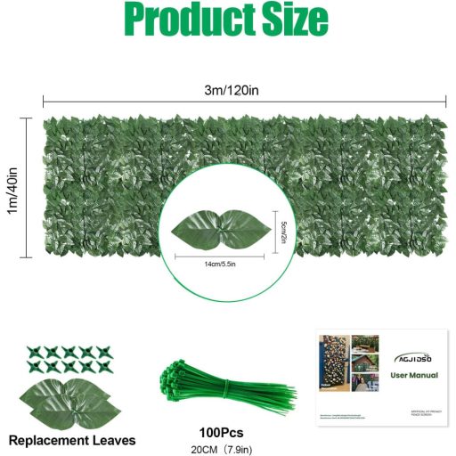 AGJIDSO Umelý živý plot na balkón 100x300cm, zelená listová clona na ochranu súkromia