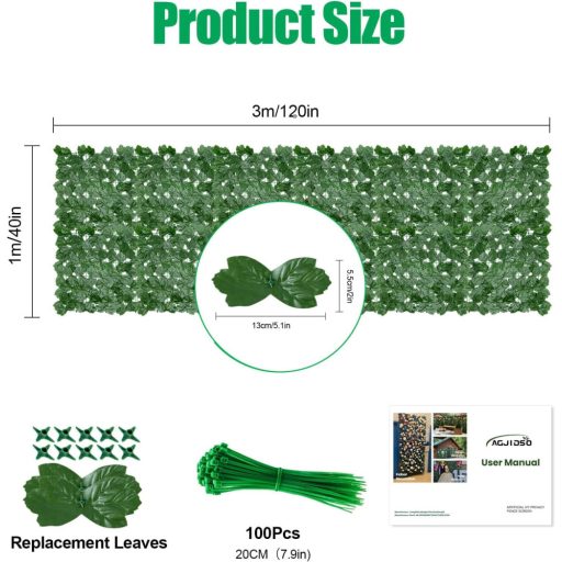 AGJIDSO Umelý živý plot na balkón 100x300 cm, javorové listy, ochrana súkromia