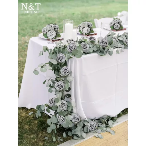 N&T NIETING Trandafiri Gri din Spumă cu Tulpină 25 buc - Pentru Buchete de Nuntă, Decorațiuni, Flori Artificiale Realiste din Latex pentru Decor Acasă