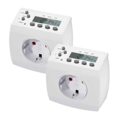 Set 2 buc. Cronometru Digital HBN - Temporizator Săptămânal Programabil cu 8 Programe de Comutare, Funcție Aleatorie, 16A/3680W, Utilizare Interior