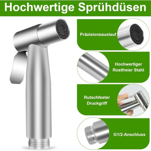 Lenpestia Bidet Zuhanyfej Rozsdamentes Acél Toalett Spray Ezüst