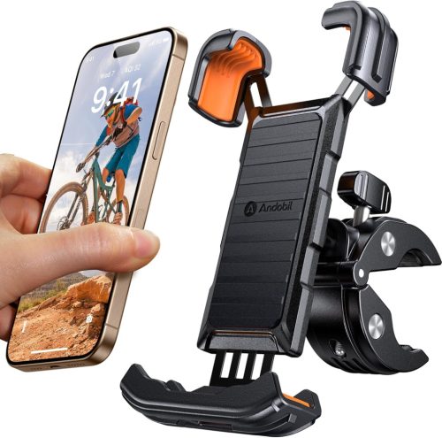 andobil Univerzális Telefontartó Kerékpárra és Motorra - 360° Forgatható, Ütésálló, Egykezes Használat, 15-46mm Kormányra, iPhone/Samsung Ko