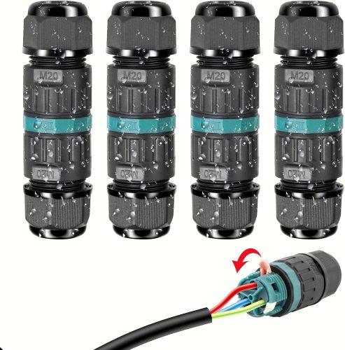 Conector de cablu HOSPAOP IP68 impermeabil - Cutie de joncțiune cu 3 poli pentru cabluri subterane, pentru cabluri cu diametrul de 5-12 mm - Cutie de conexiuni exterioară impermeabilă, 4 bucăți, Negru
