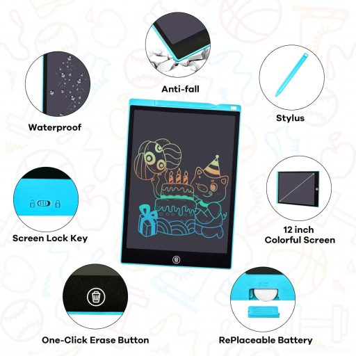 SERUW 12-inčni LCD tablet za crtanje, šarena ploča za pisanje, digitalna podloga za crtanje za djecu od 3-12 godina