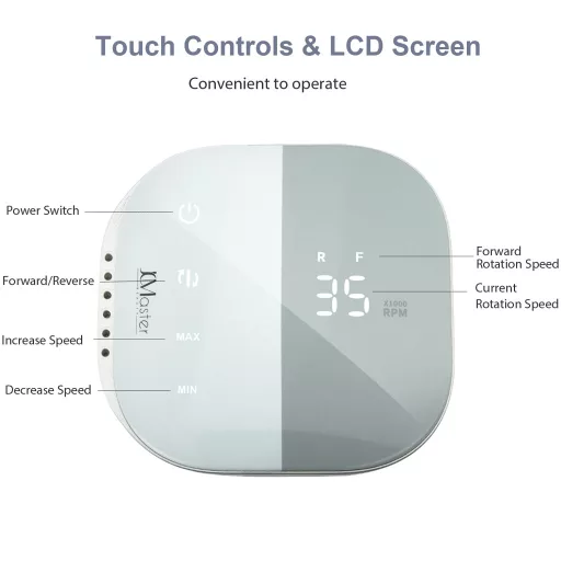 JCMASTER TouchPro+ Elektromos Körömcsiszoló Szett Gél és Akrillhoz 6 Fej 35000 rpm