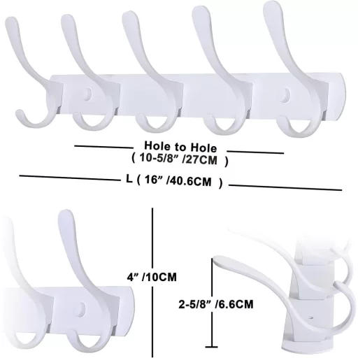 SKOLOO Modern Fali Ruhaakasztó 5 Kampóval Fehér Acél Kabátakasztó