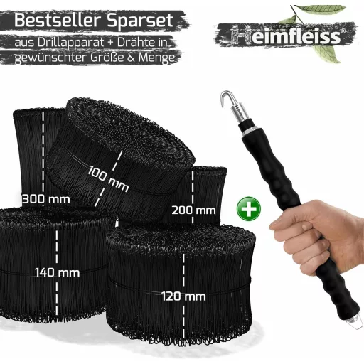 Heimfleiss® Sârmă de legat și clește pentru sârmă 1,4x100-300mm 1000 buc. Set pentru legat armătură