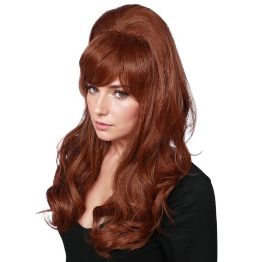 Linfairy dlhá vlnitá medeno-červená parochňa v štýle 50. a 80. rokov, dámsky kostým