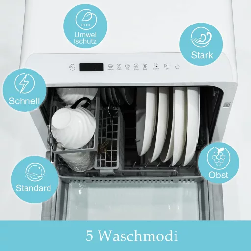 Mini Mosogatógép 6 Programmal - Asztali Kivitel, Víztartállyal vagy Csatlakozással, Szárítás Funkcióval, Lakásba, Irodába, Kemping