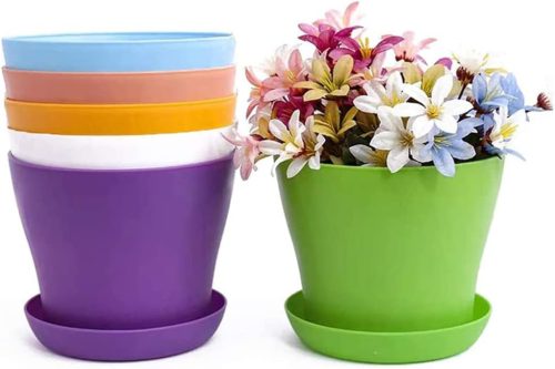 TSKDKIT 20 cm Nagy Műanyag Virágcserép Alátéttel - Öntözőrendszeres Virágtartó, 17,5 Literes, Vastag Falú, Beltéri és Kültéri Növényekhez (6