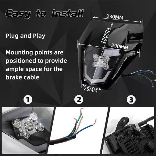 JFG RACING LED motoros fényszóró univerzális fekete enduro cross dirt bike
