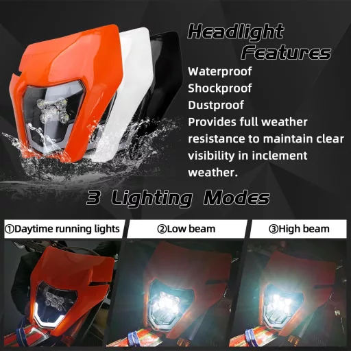 JFG RACING LED motoros fényszóró univerzális fekete enduro cross dirt bike