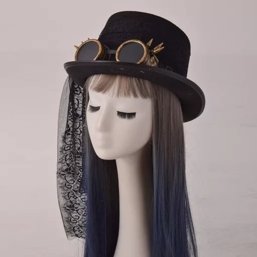 COSDREAMER Pălărie Steampunk Tip Cilindru cu Ochelari - Negru, 60cm - Costum Halloween