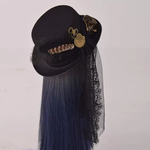COSDREAMER Pălărie Steampunk Tip Cilindru cu Ochelari - Negru, 60cm - Costum Halloween