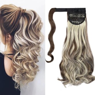   Cybelleza Clip-in Konský chvost - Vlnitý Syntetický Vlas Gaštanovohnedej a Blond Farbe - Prirodzene Vyzerajúce Zahusťovanie a Predlžovanie Vlasov pre Ženy