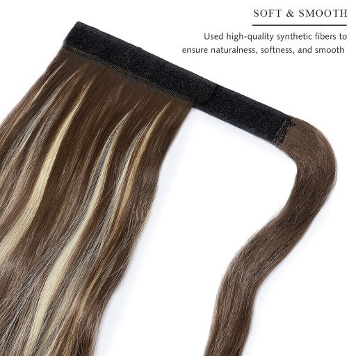 Cybelleza Clip-in Konský chvost - Vlnitý Syntetický Vlas Gaštanovohnedej a Blond Farbe - Prirodzene Vyzerajúce Zahusťovanie a Predlžovanie Vlasov pre Ženy