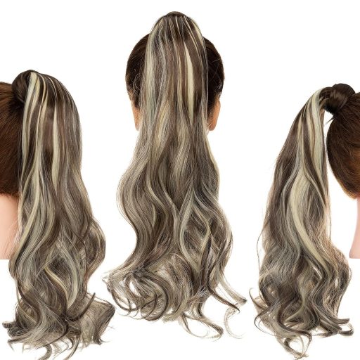 Cybelleza Clip-in Konský chvost - Vlnitý Syntetický Vlas Gaštanovohnedej a Blond Farbe - Prirodzene Vyzerajúce Zahusťovanie a Predlžovanie Vlasov pre Ženy