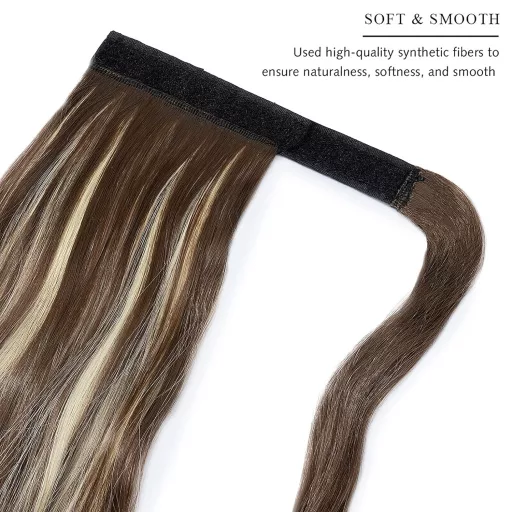 Coadă de cal Cybelleza cu clips, păr sintetic ondulat, castaniu și blond - Extensii de păr pentru volum și lungime, aspect natural, pentru femei