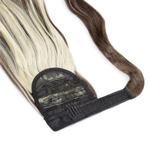 Coadă de cal Cybelleza cu clips, păr sintetic ondulat, castaniu și blond - Extensii de păr pentru volum și lungime, aspect natural, pentru femei