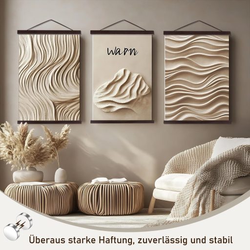 Sanauto Mágneses Posztertartó Léc - Diófaszínű Fa Képkeret (75 cm) - Falra Szerelhető Plakáttartó Kép és Művészeti Nyomatokhoz - 2 db Csomag