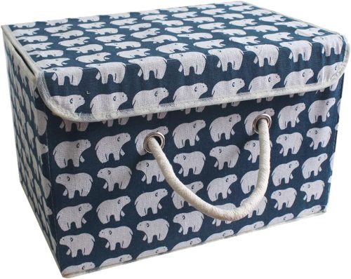 Cutie de depozitare pliabilă Fcalvy cu capac - Cutie de jucării cu model Urs Polar pentru copii, pentru haine - Material bumbac, 38x25x25 cm