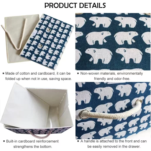 Cutie de depozitare pliabilă Fcalvy cu capac - Cutie de jucării cu model Urs Polar pentru copii, pentru haine - Material bumbac, 38x25x25 cm