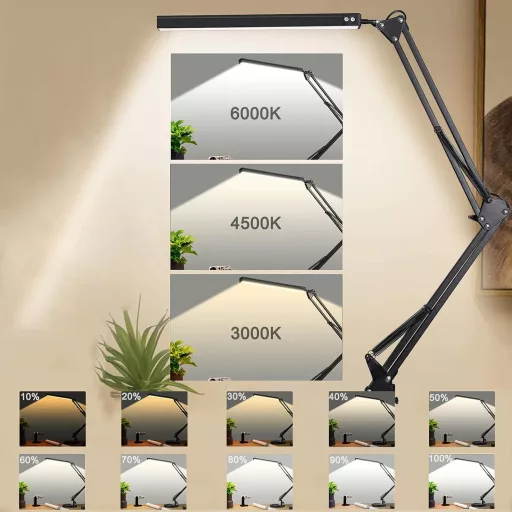 LED stolová lampa SKYLEO s klipom a podstavcom, 3 režimy svietenia, 10 úrovní jasu, USB port, čierna