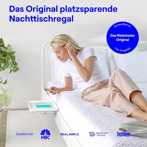 BedShelfie Fehér Fa Lebegő polc ágyhoz- Emeletes és Boxspring Ágyakhoz